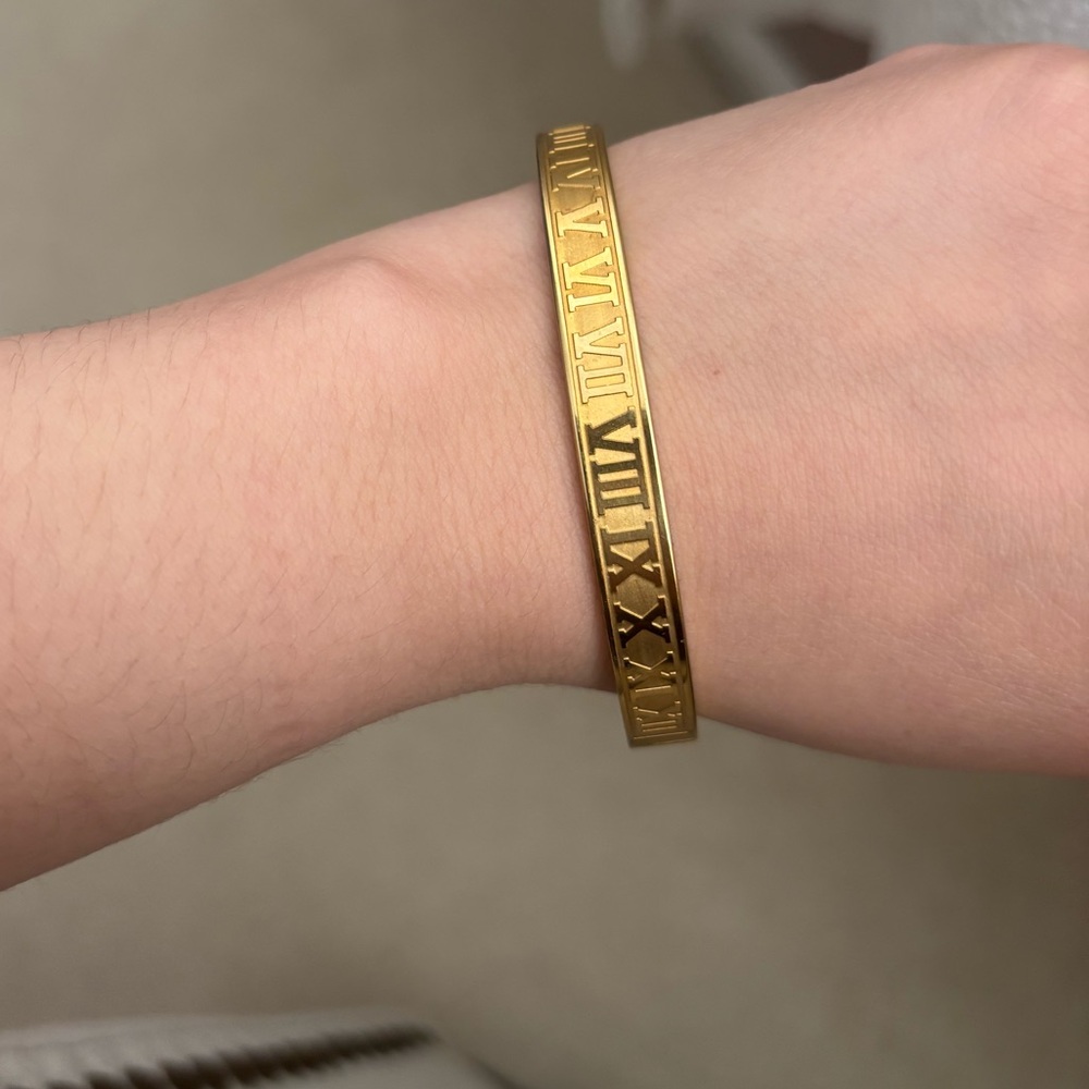 Gold Roman Numeral Cuff Bracelet